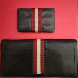 Bally Switzerland Leather Wallet + Key/Card Holder Set - MSRP $425
